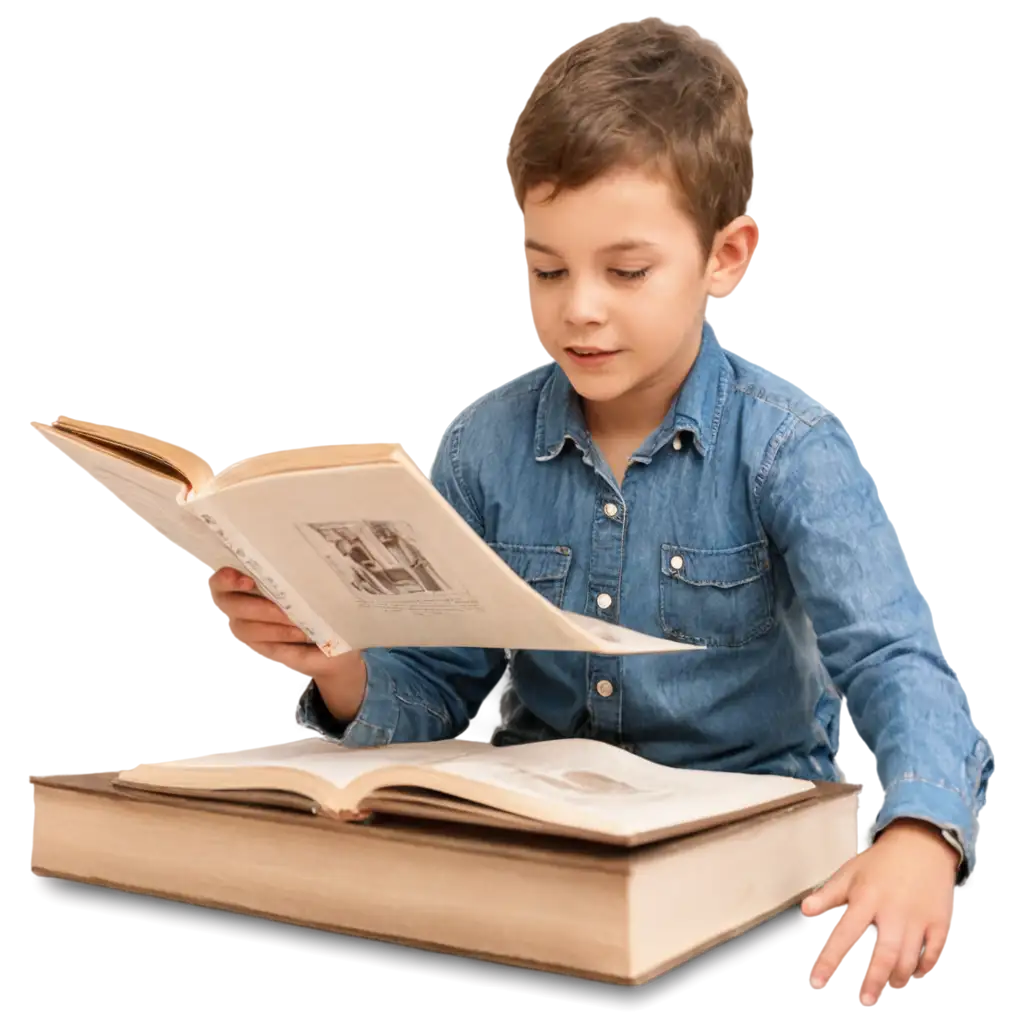 A-Boy-Aged-5-Years-Reading-a-Book-HighQuality-PNG-for-Creative-Use