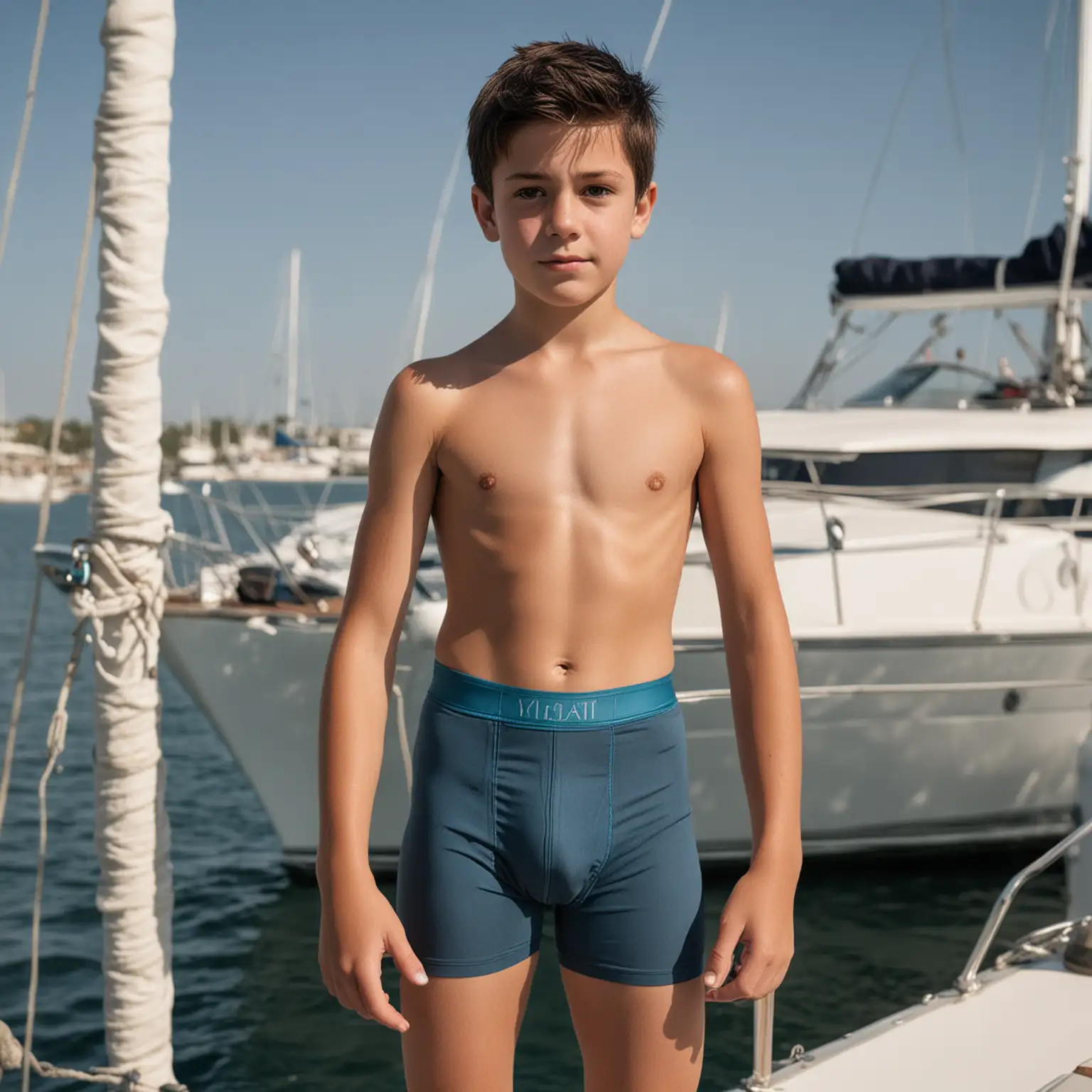 Young-Caucasian-Boy-Standing-in-Front-of-a-Yacht