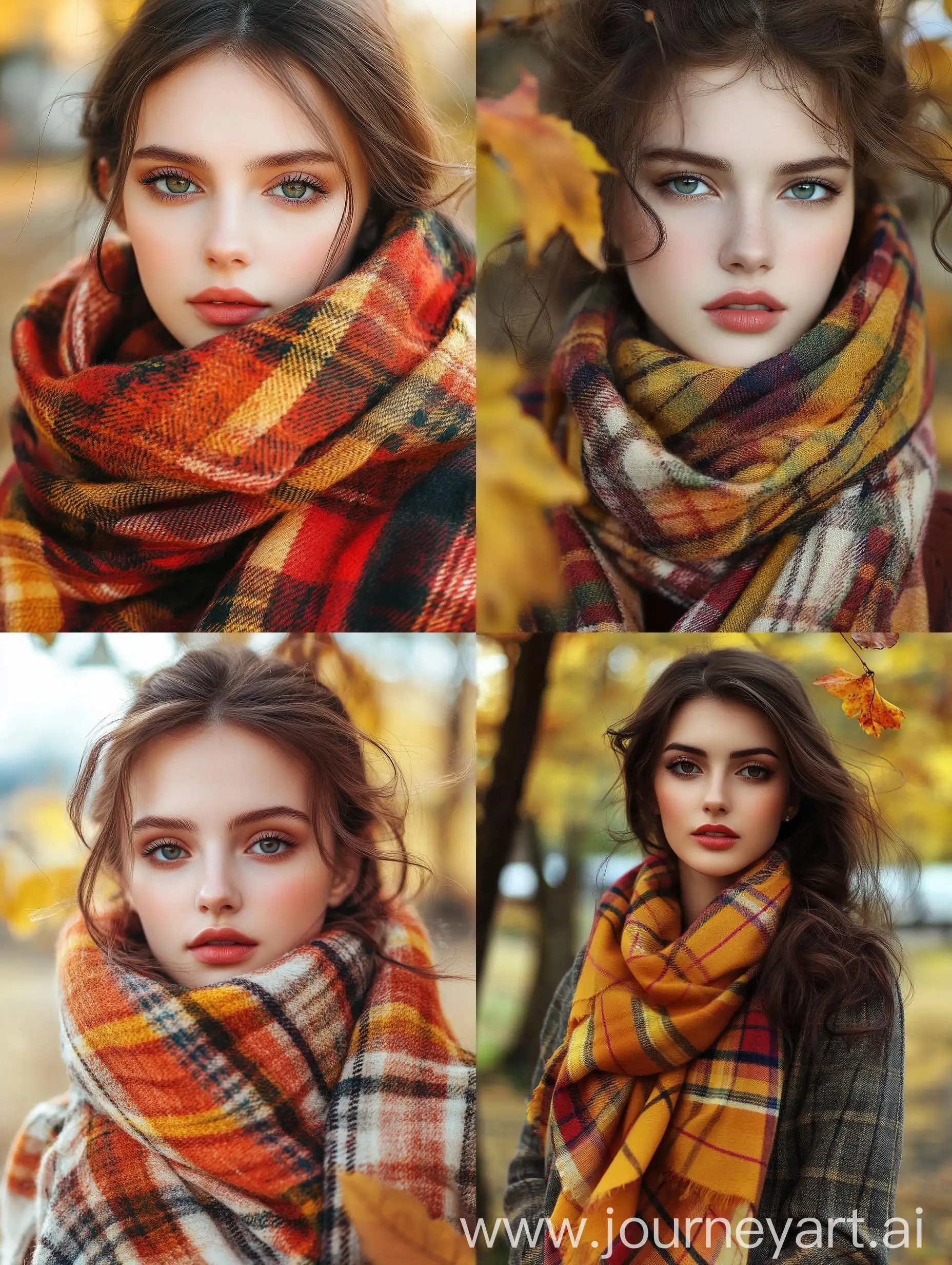 Women-Wearing-Stylish-Bright-Autumn-Plaid-Scarf