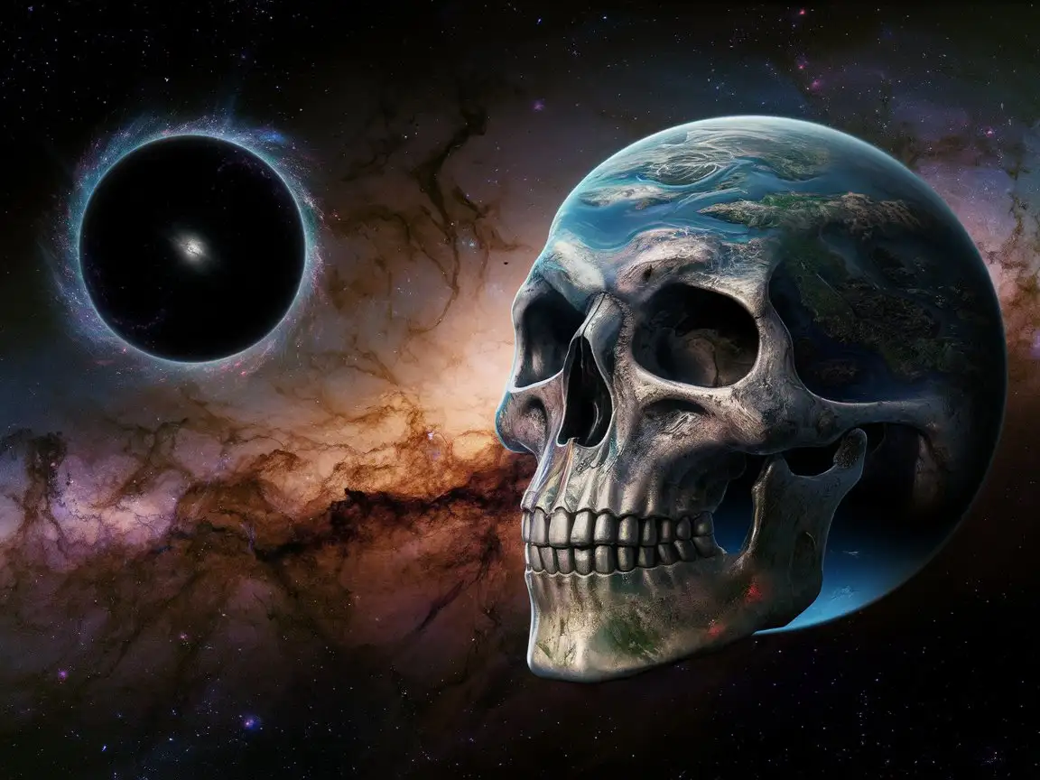 Surreal-Cosmic-Skull-Planet-Orbiting-a-Dark-Star-with-Oceans-and-Landscapes