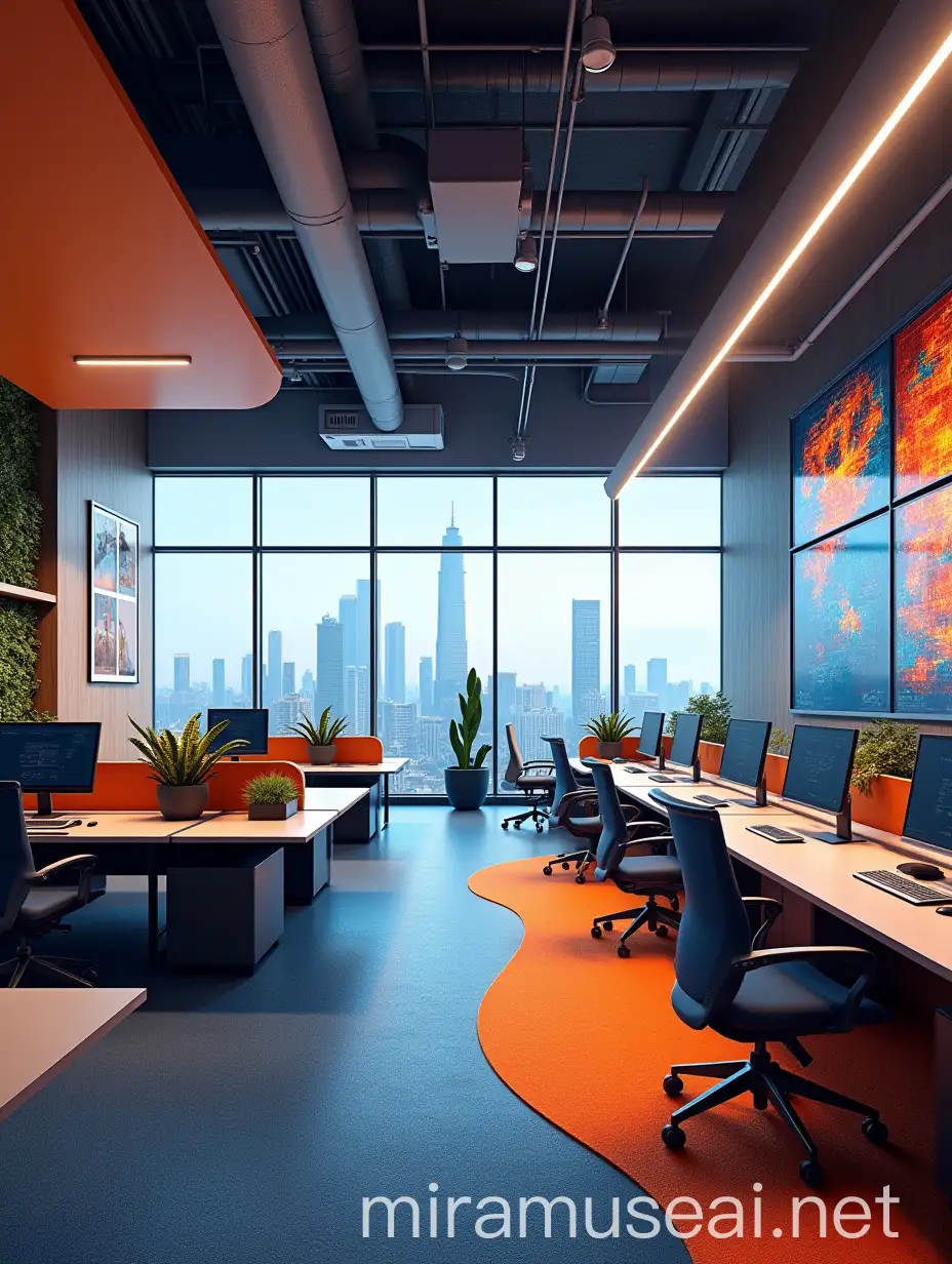 Dynamic Modern Office Space with CuttingEdge Technology and Cityscape Views