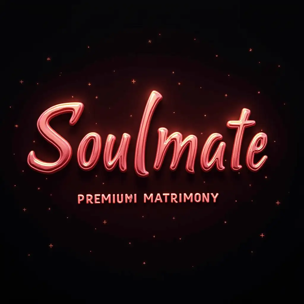 Create 3d text art 'Soulmate premium matrimony' on dark background