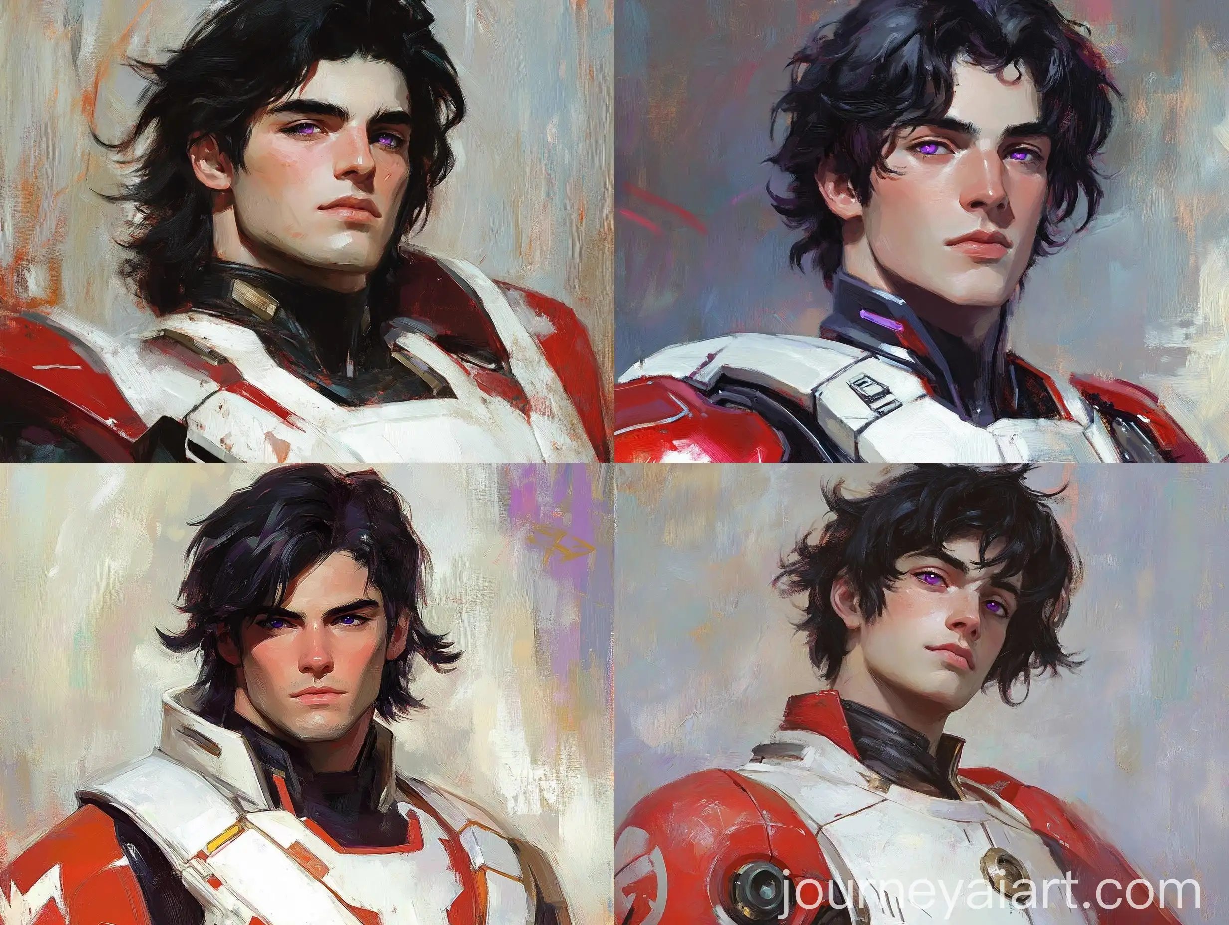 Futuristic-Red-and-White-Paladin-Armor-on-Handsome-Young-Man