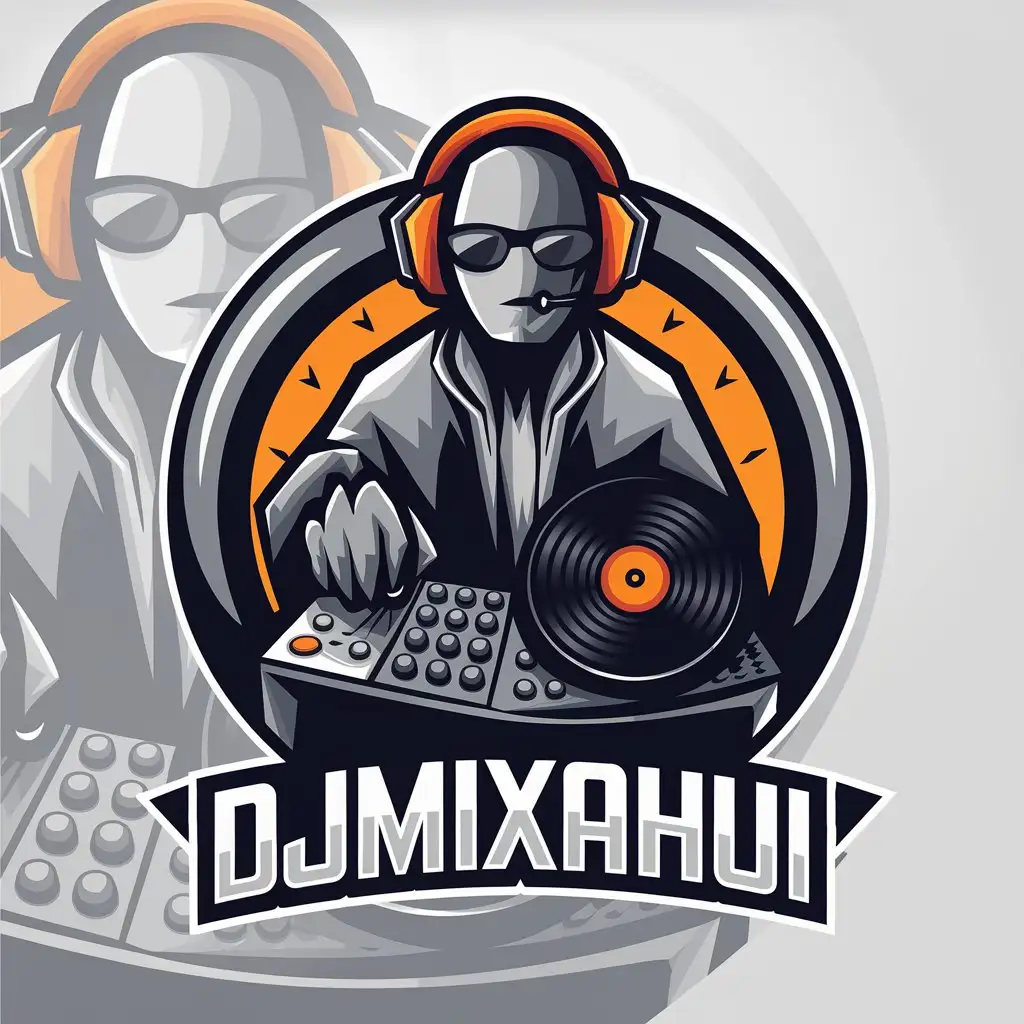 a vector logo design,with the text "DJMixAhui", main symbol:DJ,Remix丶阿辉,complex,be used in Entertainment industry,clear background