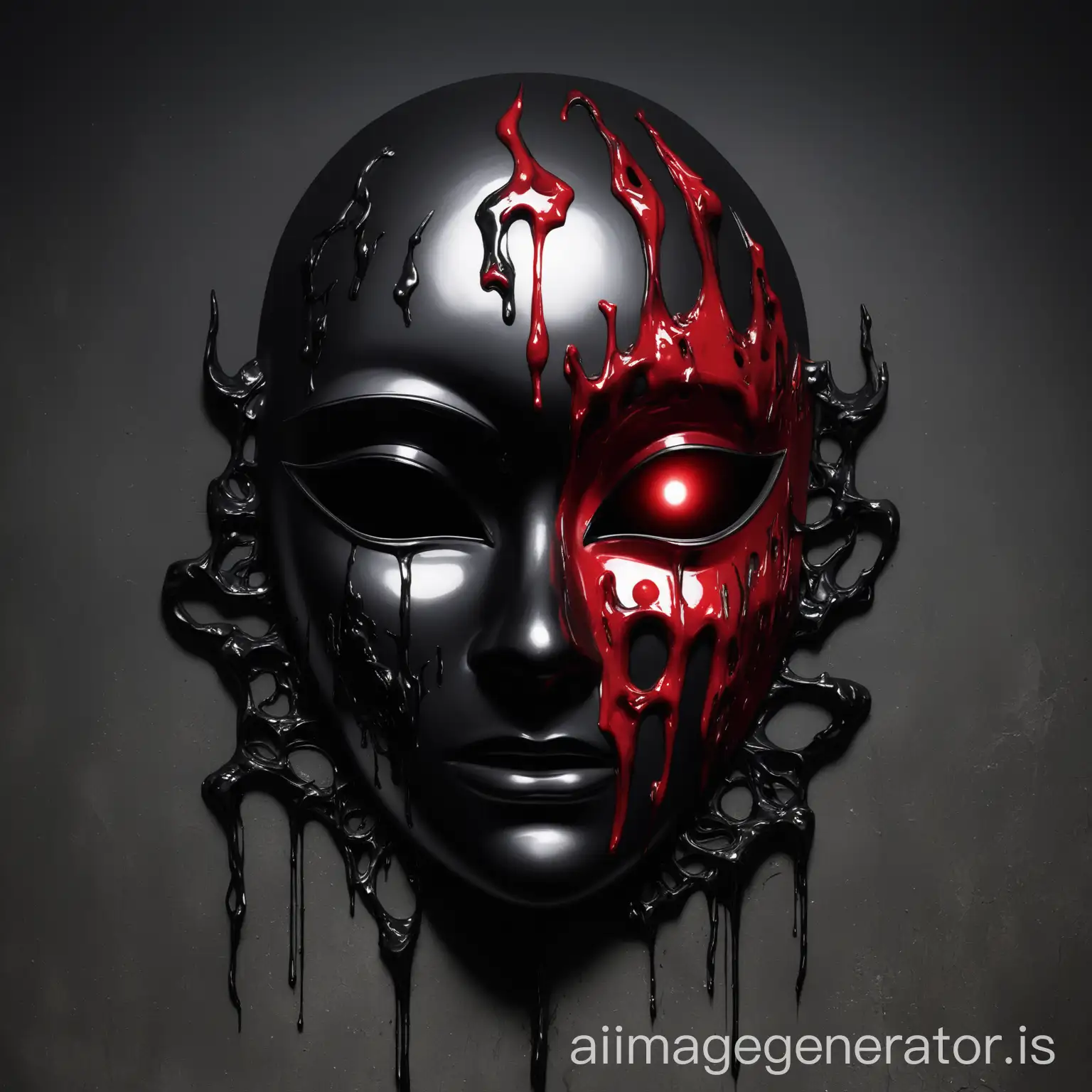 Black-Melted-Metal-Mask-with-Red-Shining-Left-Eye