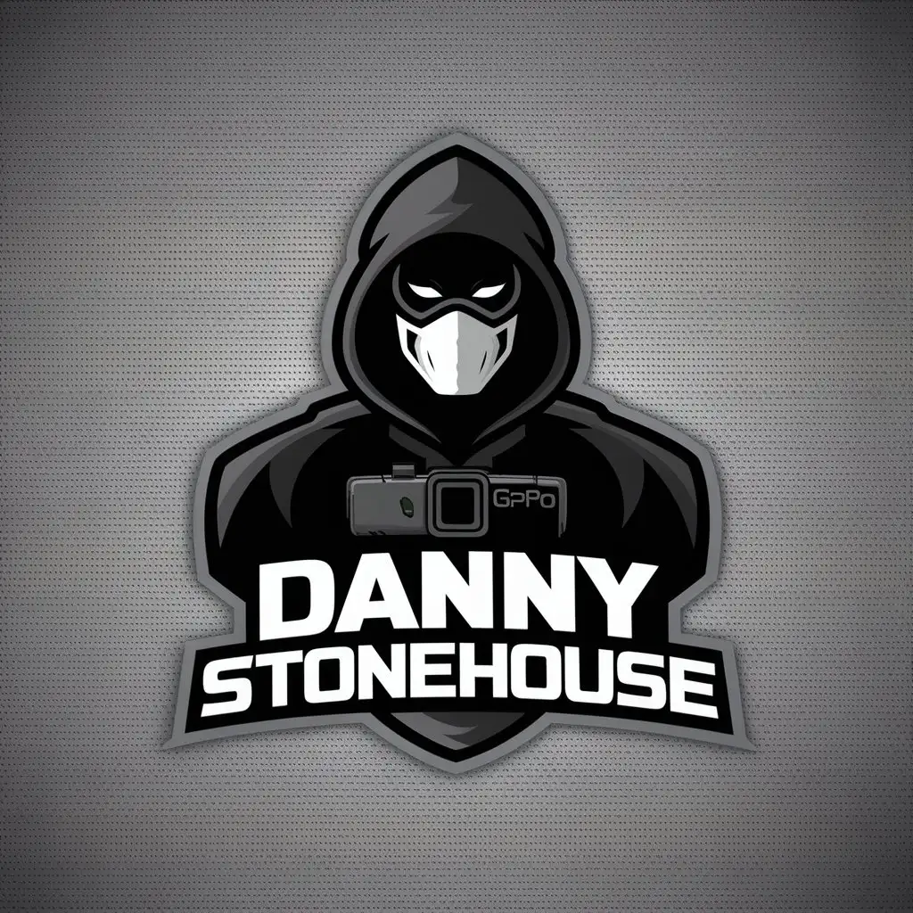 LOGO Design for Danny Stonehouse Masked Hooded Character Superhero Style with GoPro Chest Emblem