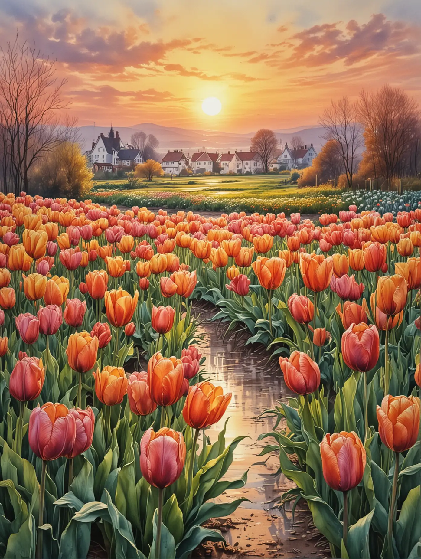 Vibrant-Tulips-at-Sunset-in-Watercolor-Style