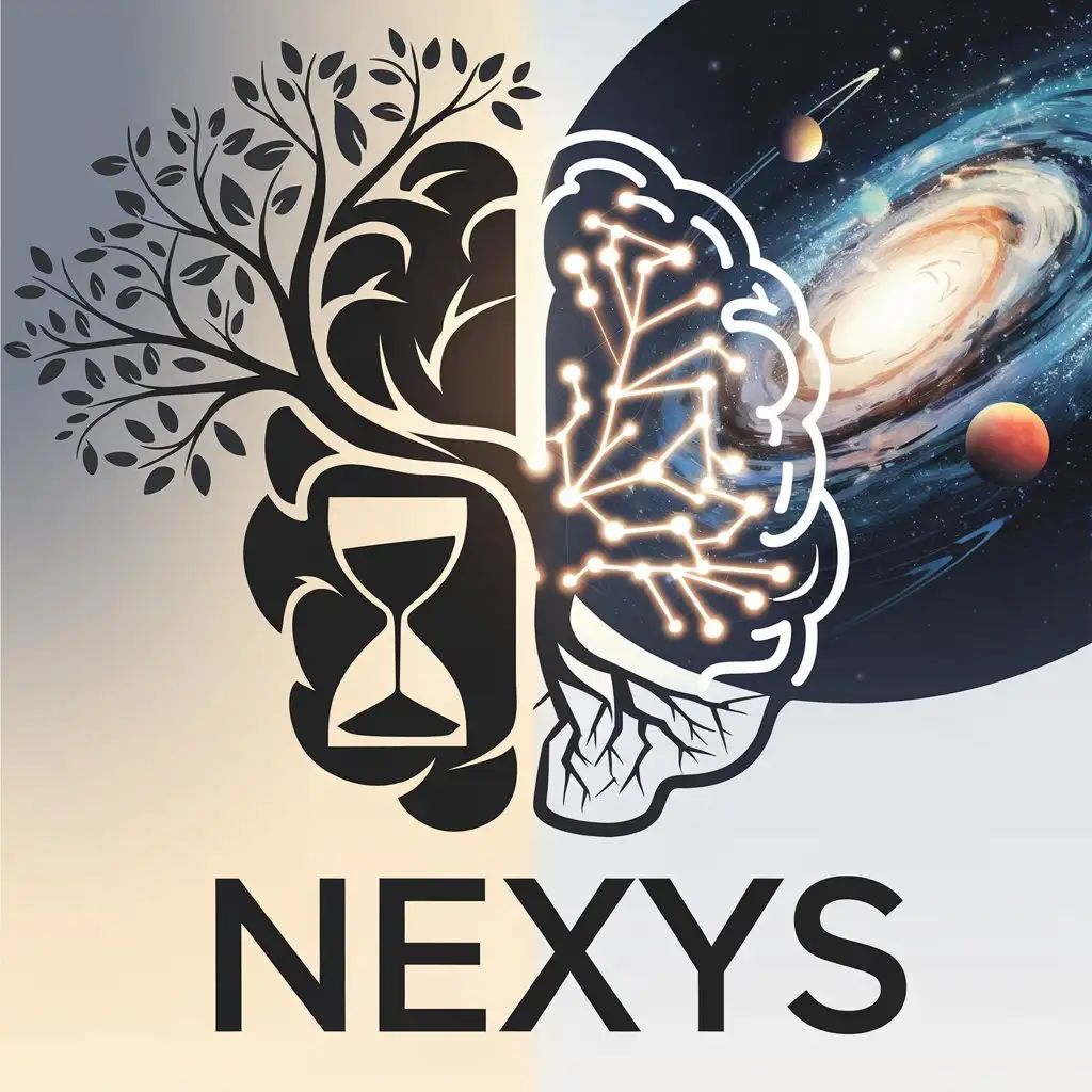 LOGO Design for NEXYS Brain with Tree Branches Hourglass and Galactic Connections