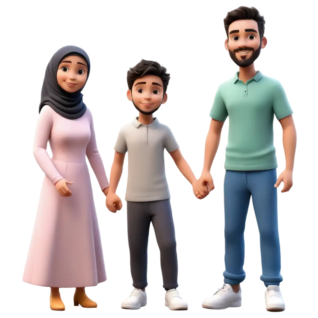 Beautiful-3D-Cartoon-Family-of-Islamic-Husband-Wife-and-Child-PNG-Image