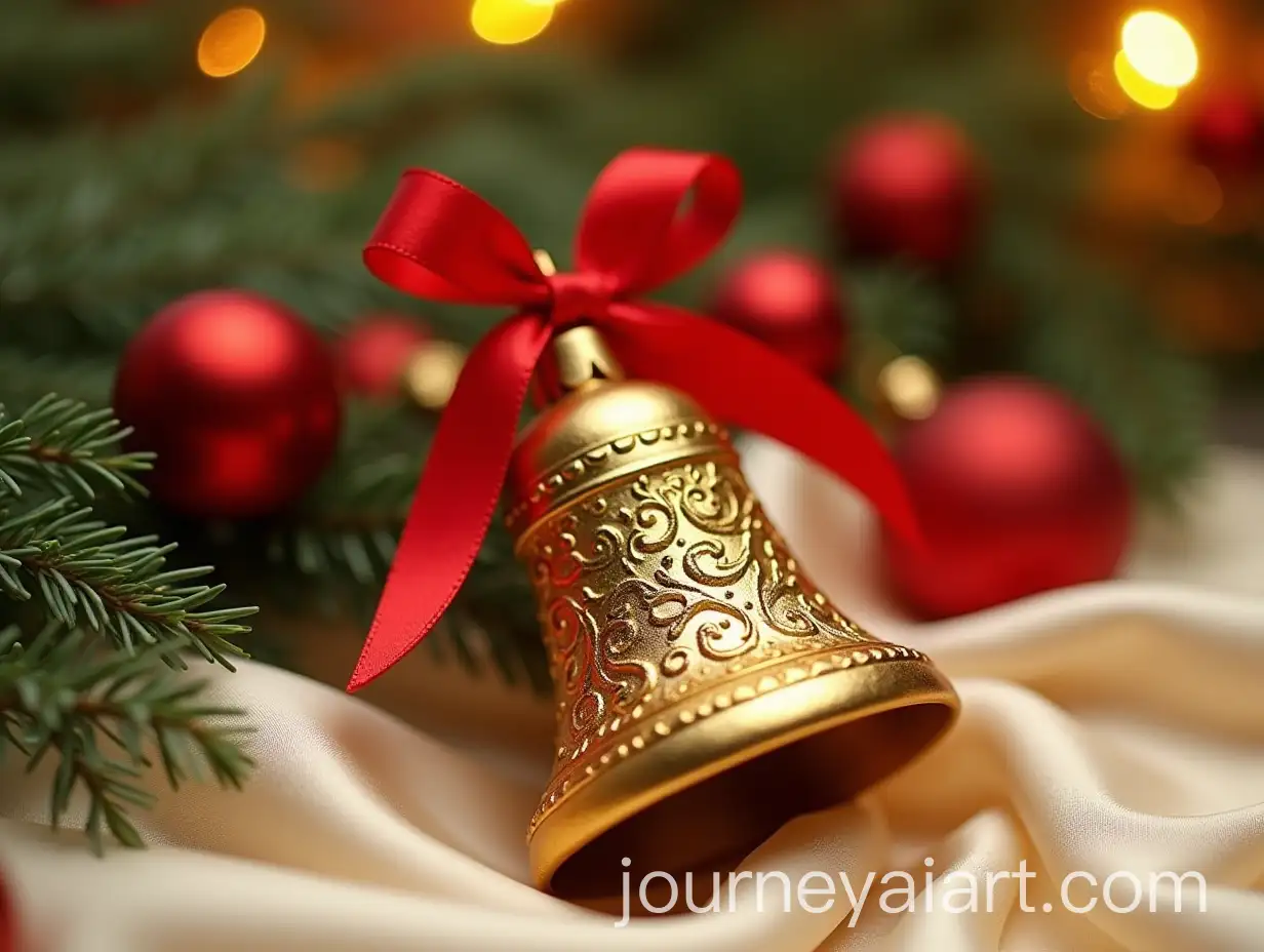Golden-Christmas-Bell-Ornament-with-Intricate-Patterns-and-Red-Ribbon