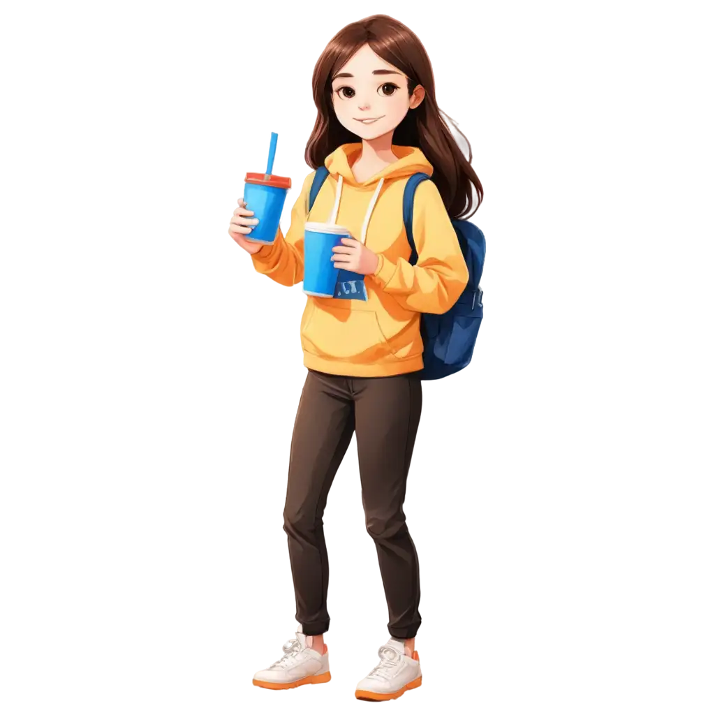 Draw a webtoon-style female student holding a tumbler