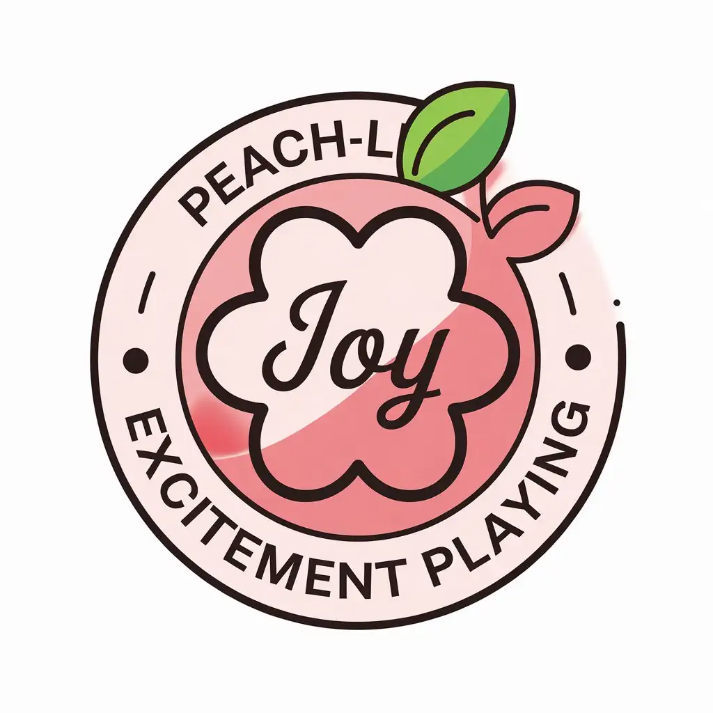 a vector logo design,with the text "peach-like excitement playing", main symbol:peach blossom joy play,Moderate,be used in Internet industry,clear background