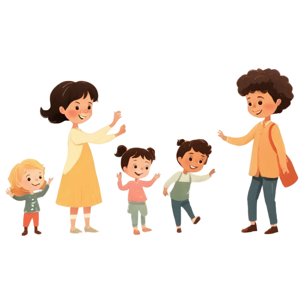 Cartoon-Preschool-Scene-PNG-Image-Children-Playing-Happily-with-Gentle-Teacher-Guidance