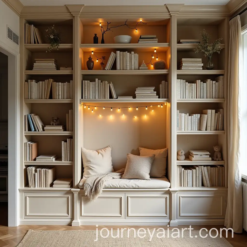Cozy-WallSpan-Bookshelf-with-Cushions-BlankAI-Image-Prompt-Expansionets-and-Golden-Hour-Lighting