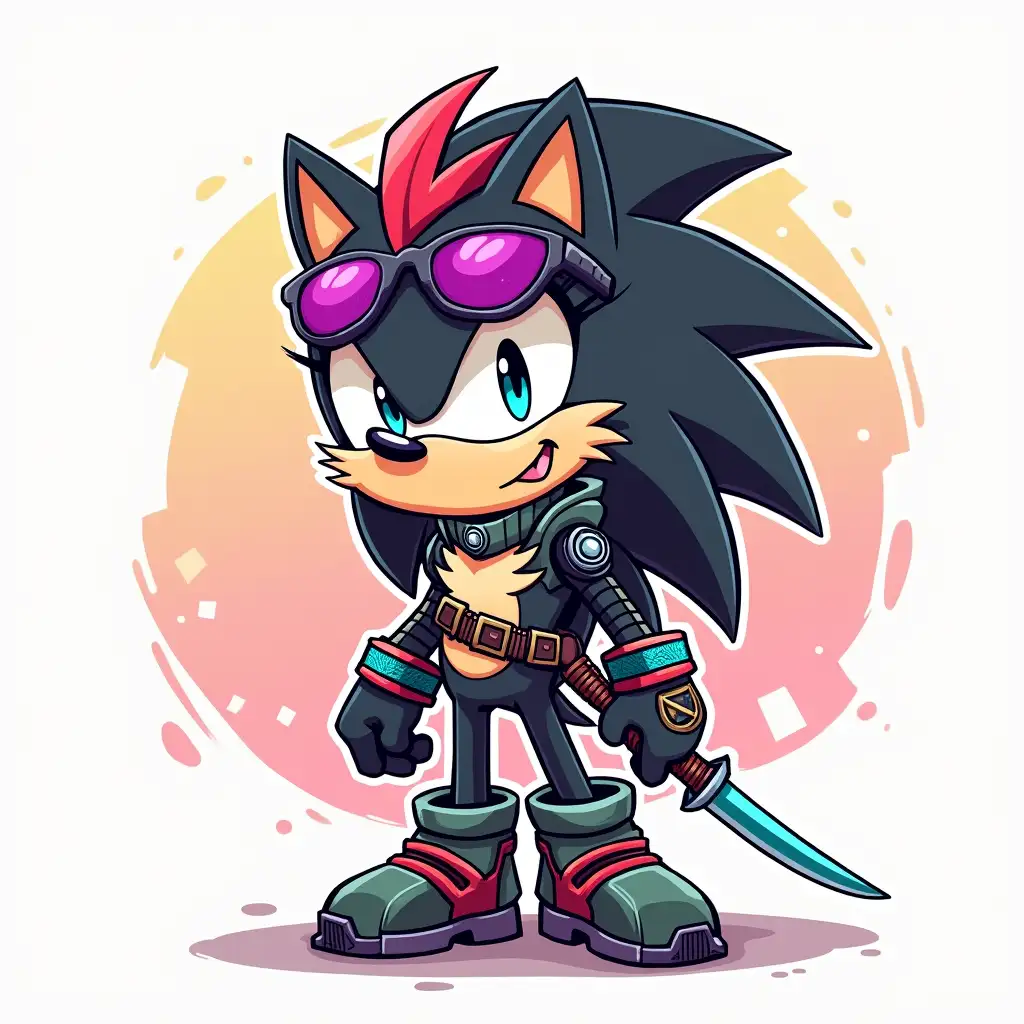 Create a hand-drawn cartoon-style PFP NFT similar to Ninja Squad Official. This is a battle hedgehog with a charismatic facial expression, and stylish accessories. It wears futuristic armor with cyberpunk elements, and a small weapon or a cold blade is visible behind its back. The background is simple but features dynamic color accents to highlight the character’s personality. The style includes clean outlines, soft shadows, and vibrant colors.