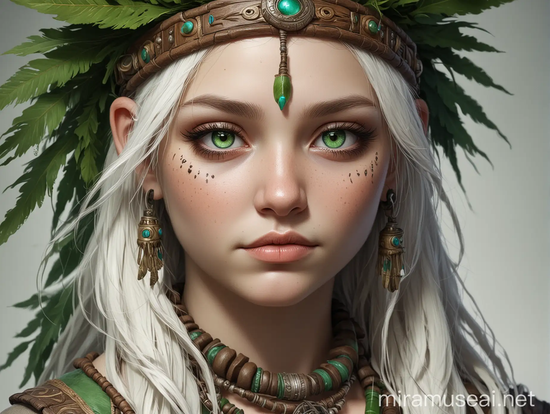 Slightly Overweight Shaman Girl with White Skin and Green Eyes