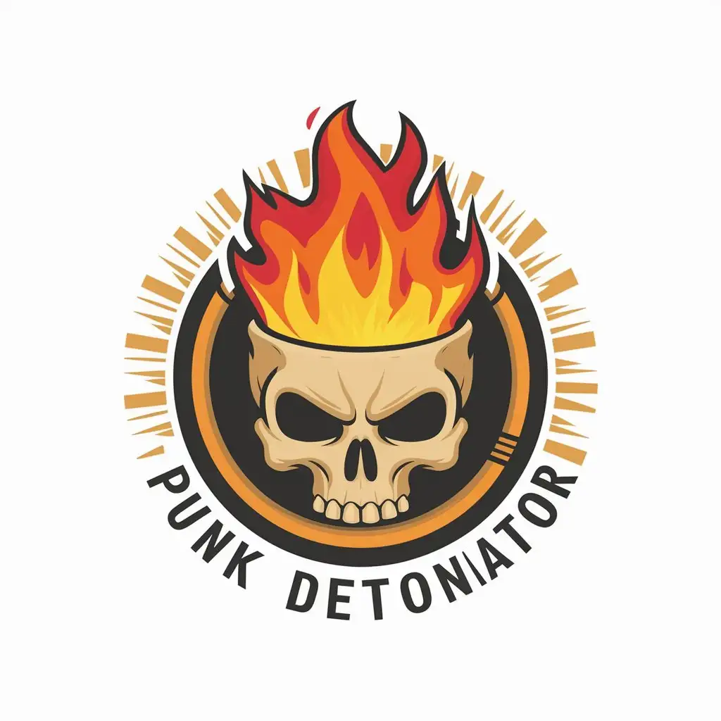 LOGO Design for Punk Detonator Vector Fire and Skull Symbol on Clear Background