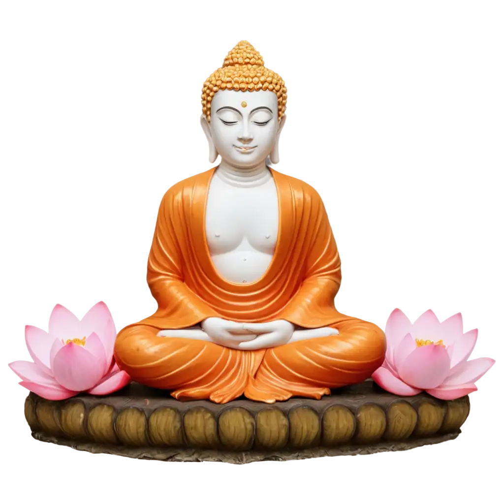 White-and-Orange-Buddha-Statue-PNG-A-Serene-Lotus-Image-for-Artistic-and-Spiritual-Uses