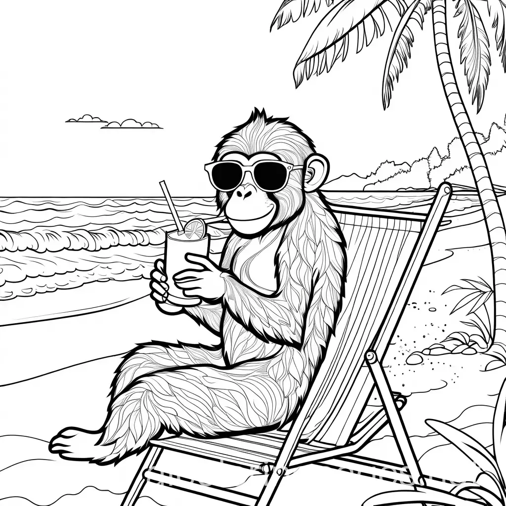 Monkey-in-Sunglasses-and-Hawaiian-Shirt-Enjoying-Coconut-Drink-on-Beach