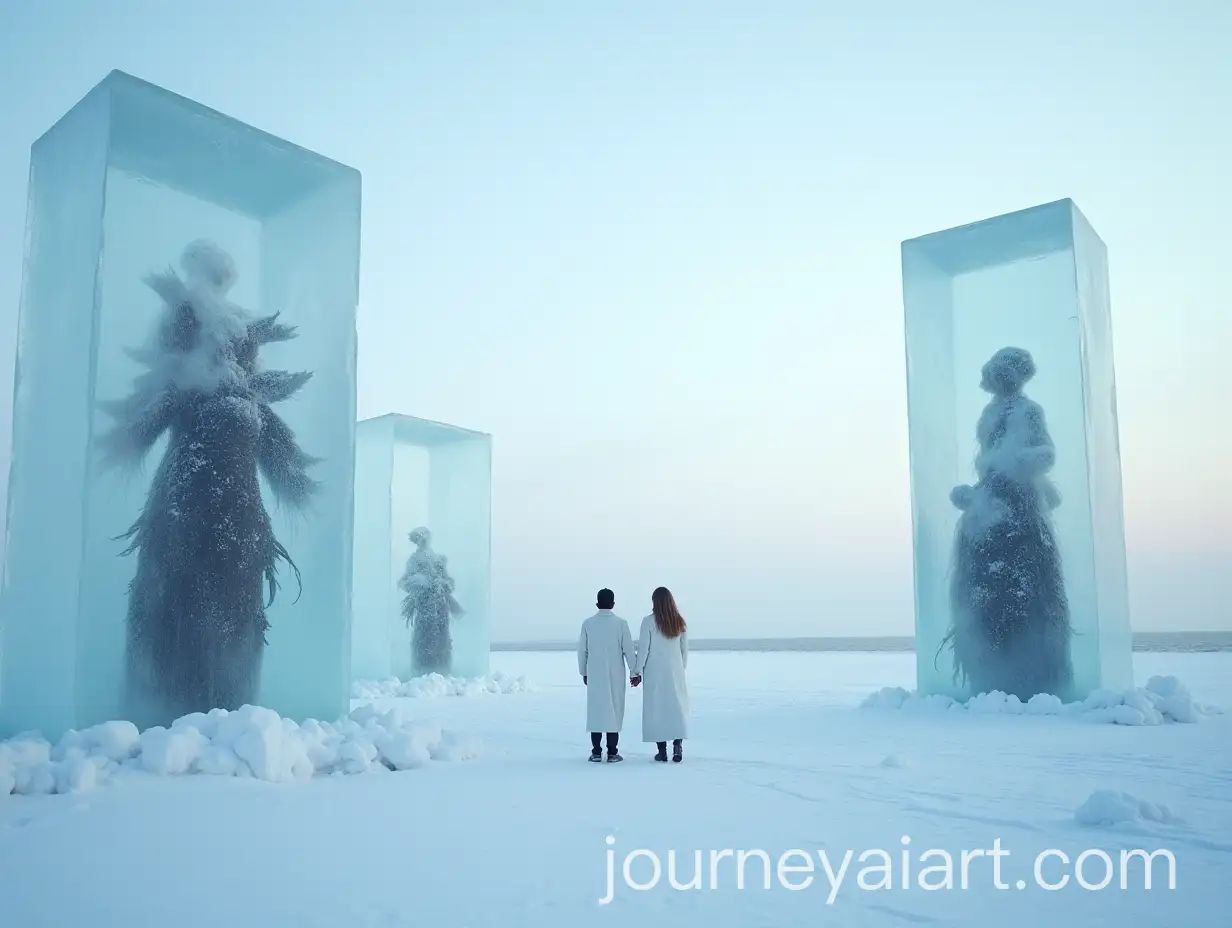 Couple-in-White-Clothing-Staring-at-Frozen-Horizon-in-the-Far-North