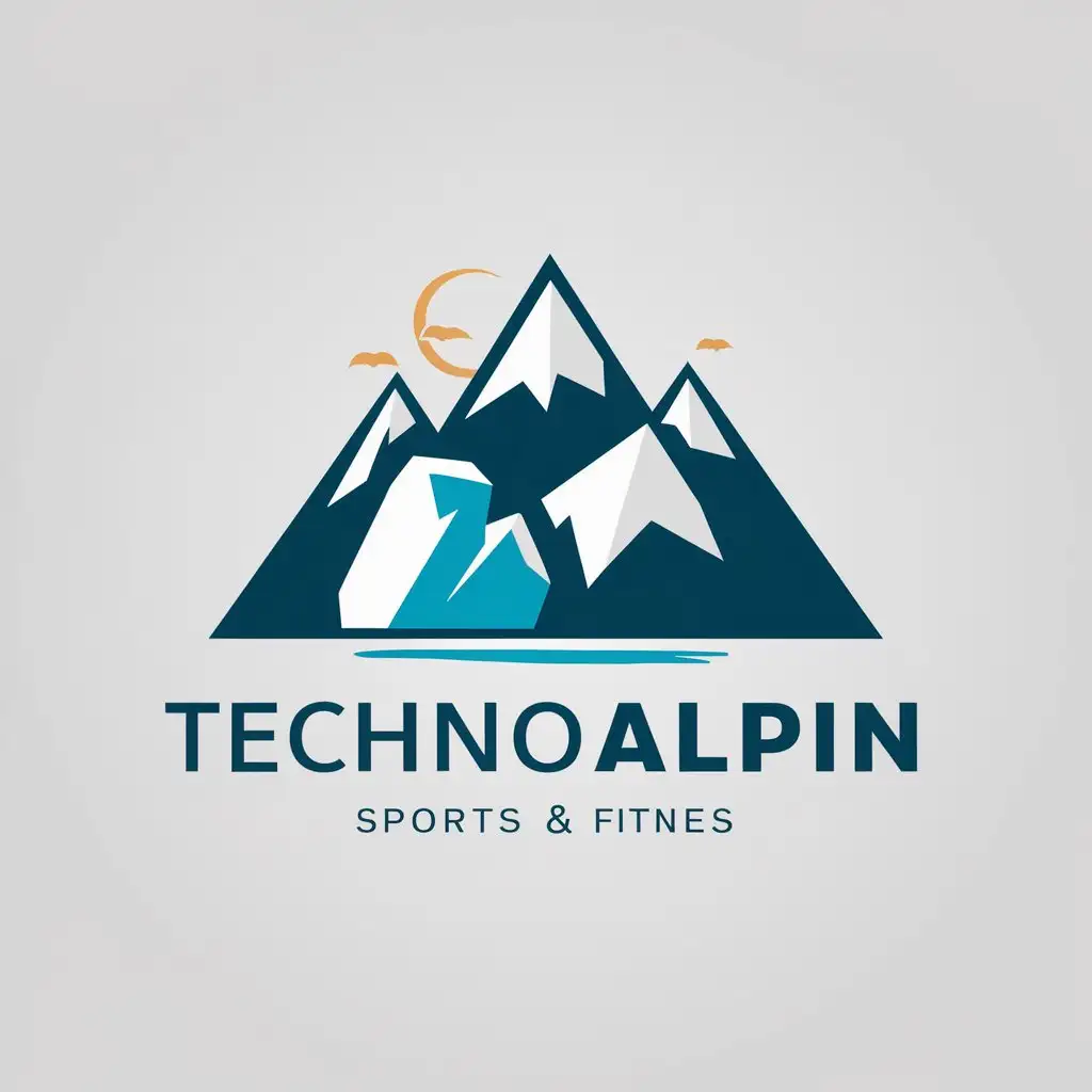 a vector logo design,with the text "TechnoAlpin", main symbol:Iceberg, mountain with snow, ski resort,Minimalistic,be used in Sports Fitness industry,clear background