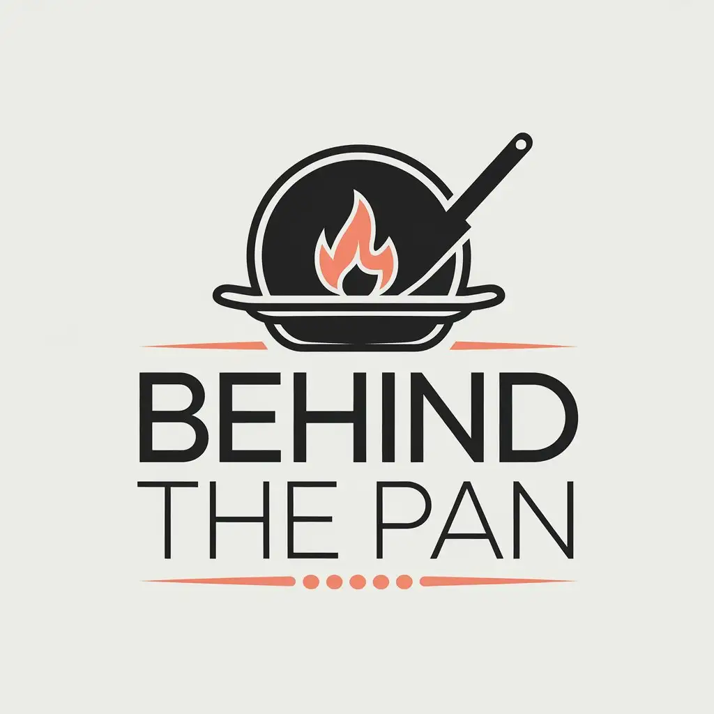 LOGO Design For Behind The Pan Minimalist Pan and Flame with Knife on Clear Background