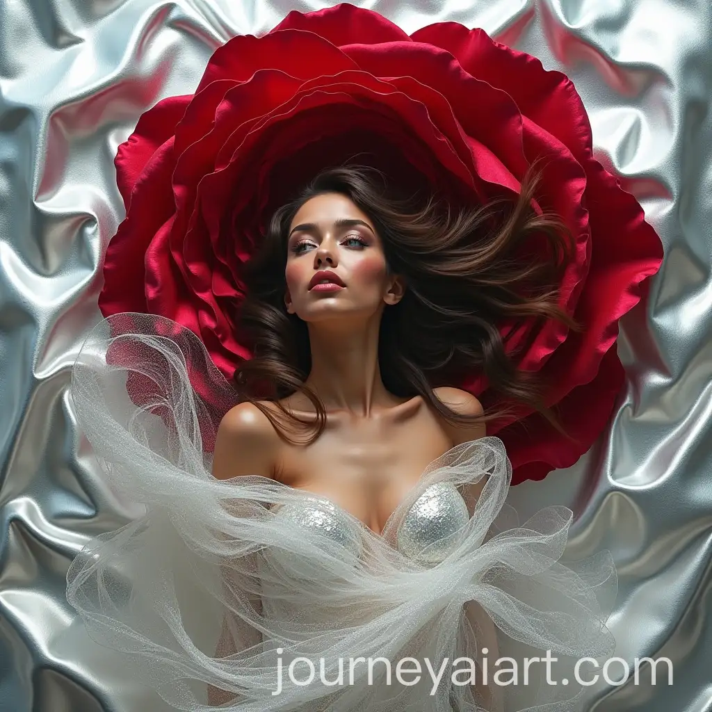 Olivia-Emerging-from-a-Crimson-Rose-in-Shimmering-Silver-Foil