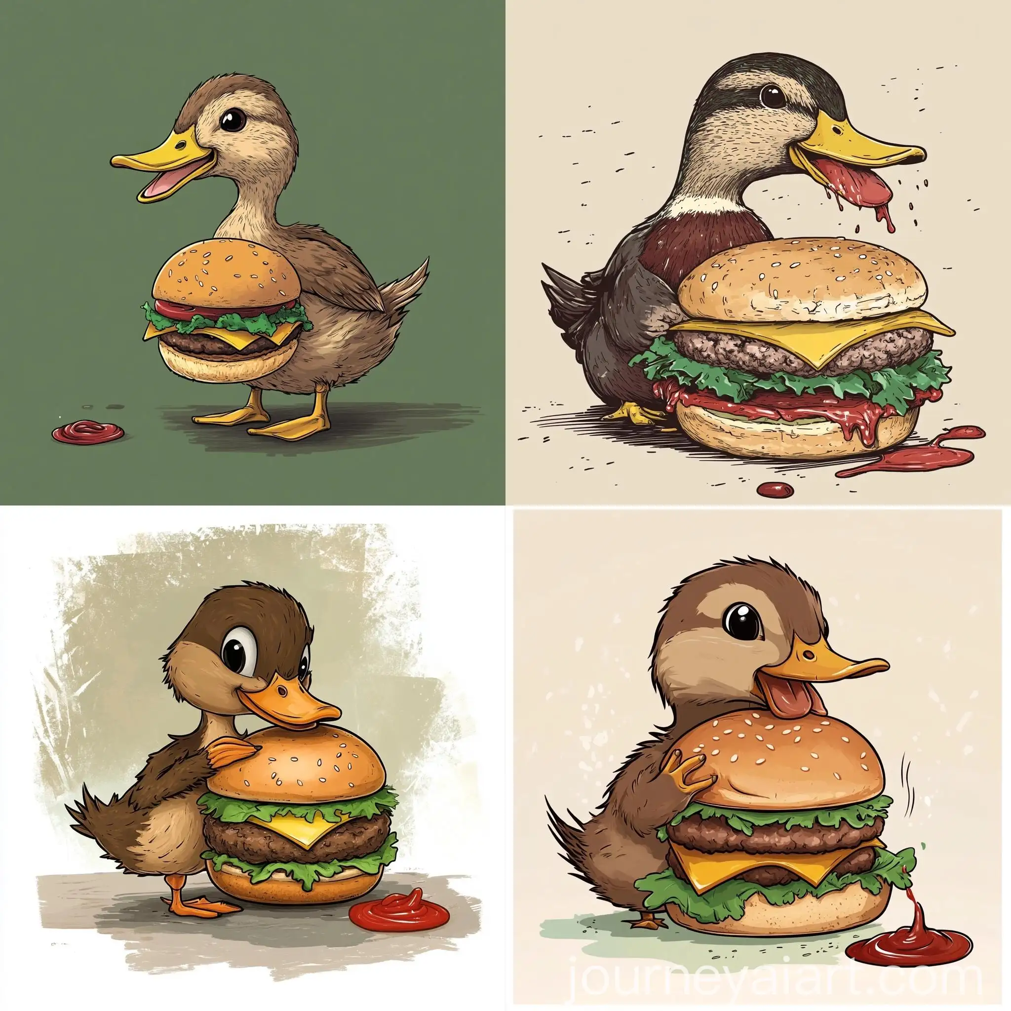 Hungry-Mallard-Duck-Eating-BigMac-with-Ketchup-Spill