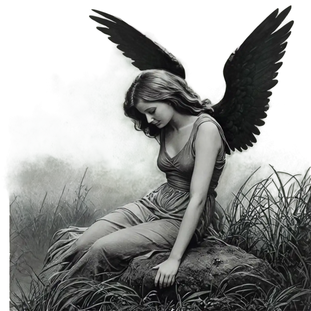 PNG-Image-of-Fallen-Angel-in-a-Lost-Paradise-Charles-TunnicliffeInspired-Monochrome-Painting-in-Nature