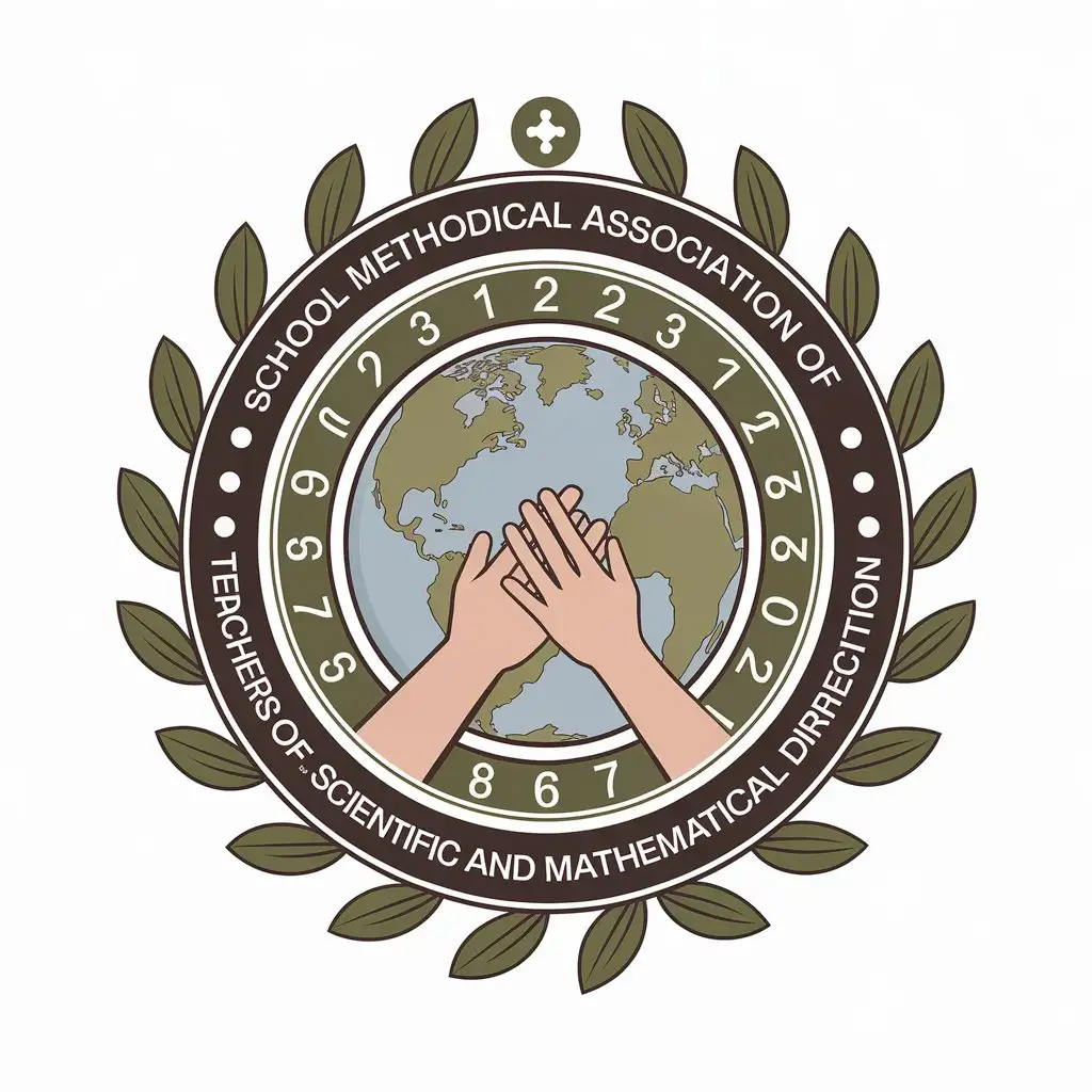 LOGO Design For School Methodical Association of Teachers Earth Nature Numbers and Joined Hands Symbol