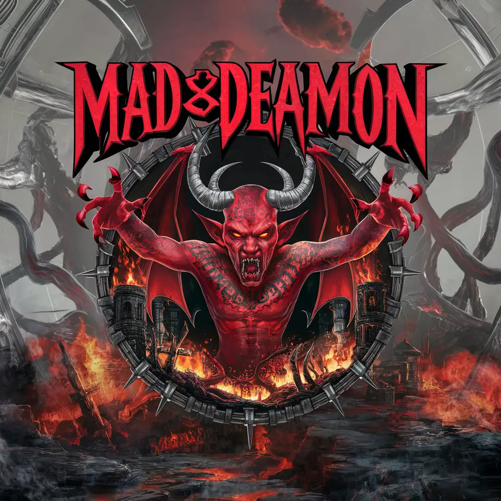 LOGO-Design-for-MadDeamon-Fiery-Demon-in-Red-Tones-Escaping-from-the-Underworld