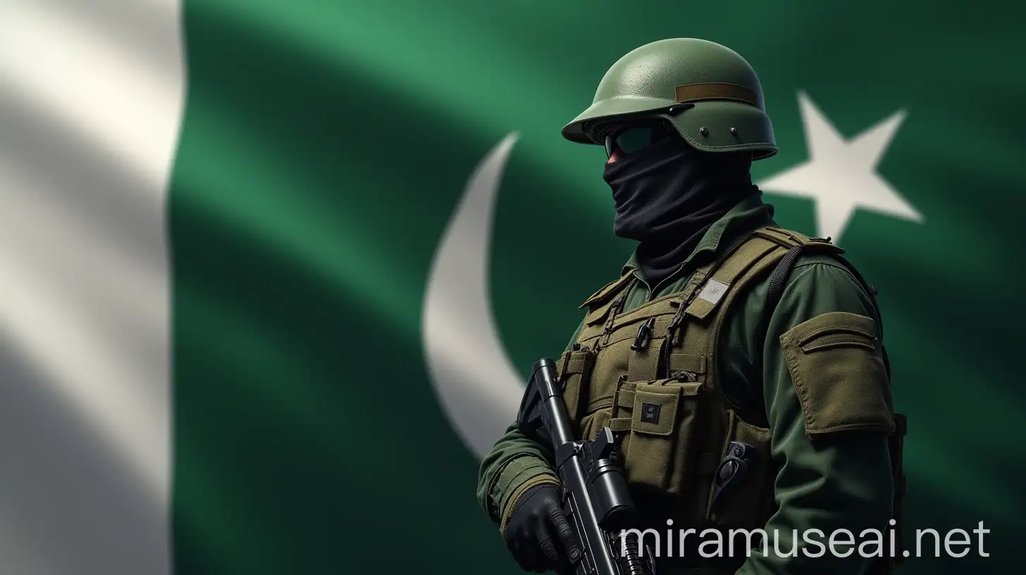 Hyper Realistic AI Image of Special Security Force of Pakistan with Pakistan Flag in Background