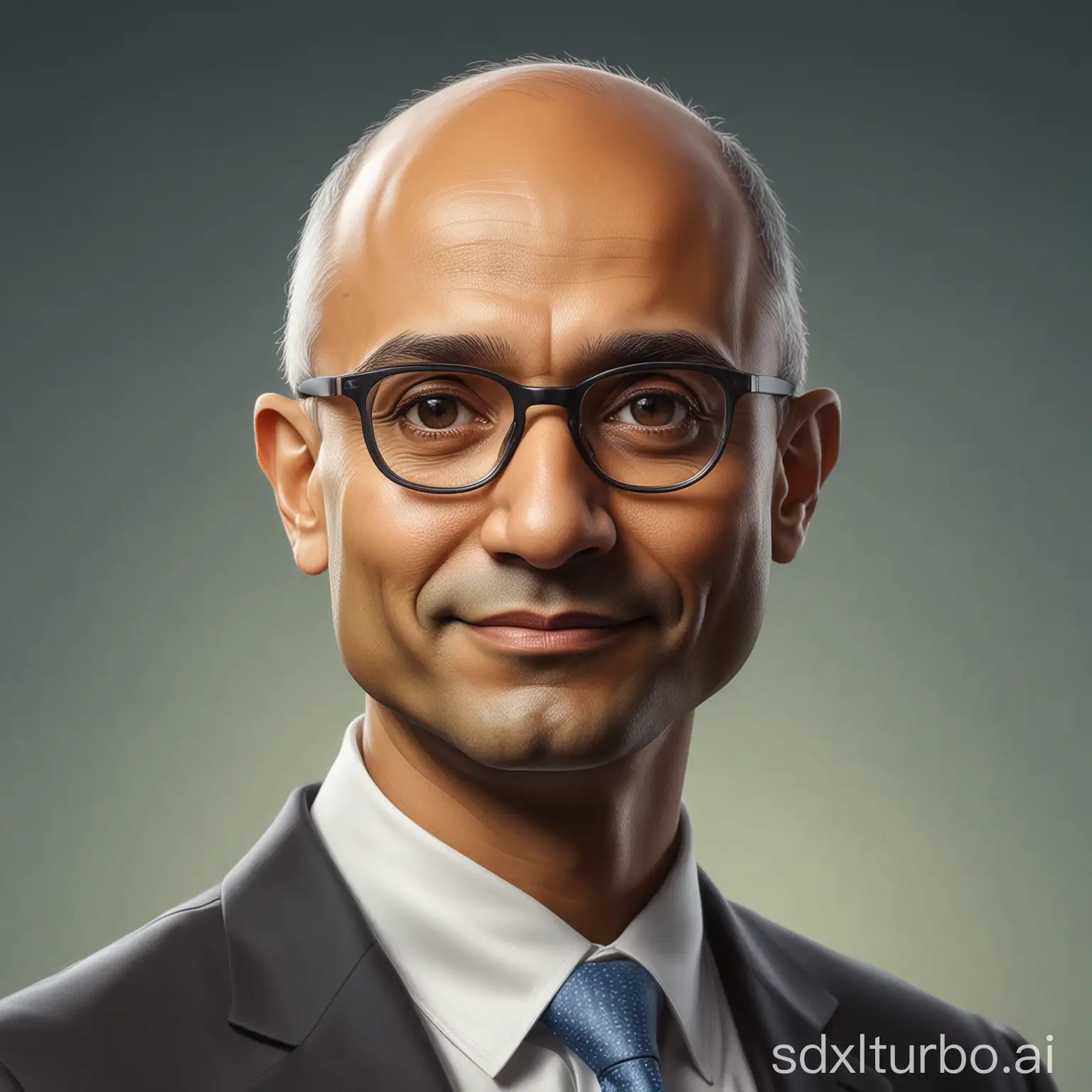 Satya nadella, digital art caricature in the style of pop surrealism, vector illustration, high resolution, high quality, high detail, hyper realistic, hyper detailed, ultra realism, high dynamic range, high contrast, high color film grain., scandinavian vibe, diffused pale light, portrait shot