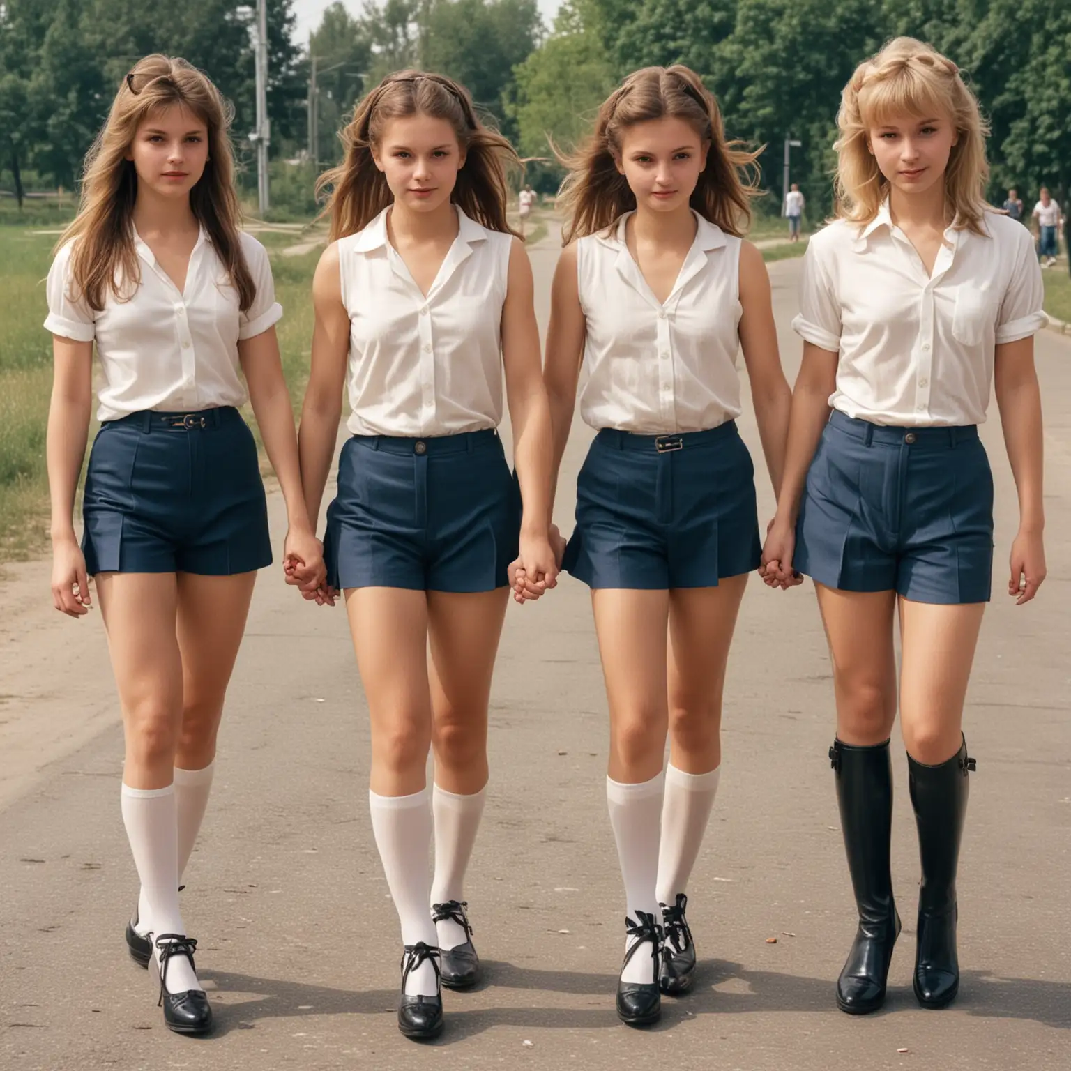 Russian-Schoolgirls-in-1980s-Soviet-Union-Walking-in-Public-Places