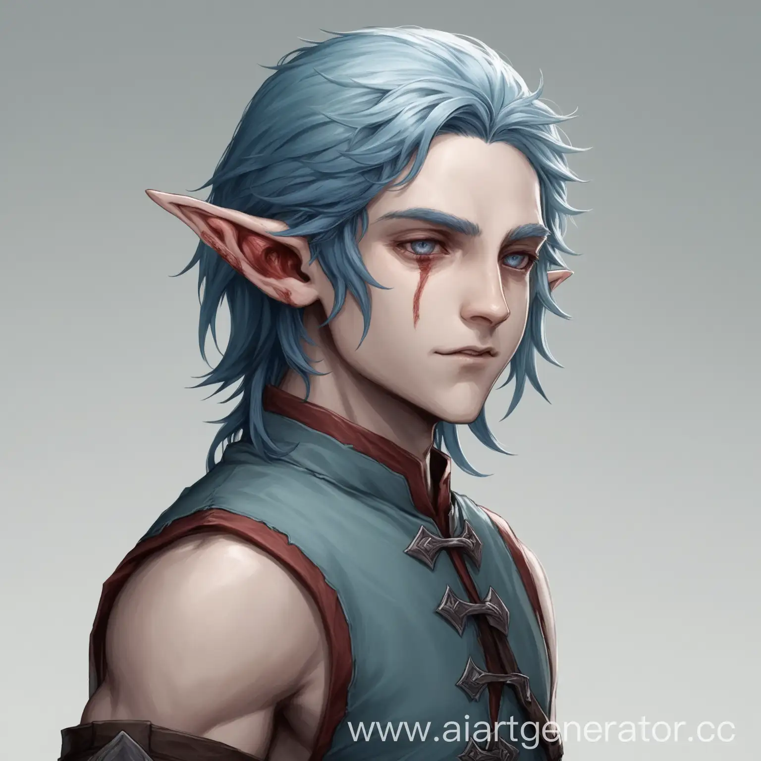 HalfElf-with-Cut-Off-Ears-ButcherLike-Appearance-and-BluishGrey-Hair