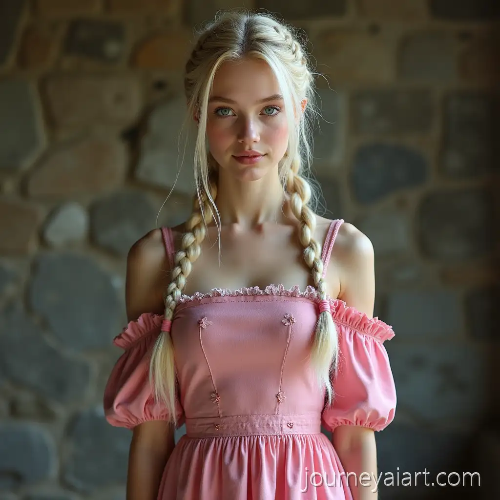 18YearOld-Blonde-Asian-GirlBlonde-Asian-girl-medieval-in-a-Medieval-Setting-with-Braids-and-Pink-Dress
