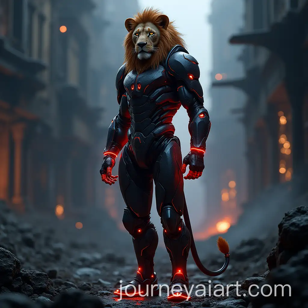Futuristic-Lion-King-in-Cybernetic-Armor-in-Ruined-SciFi-City