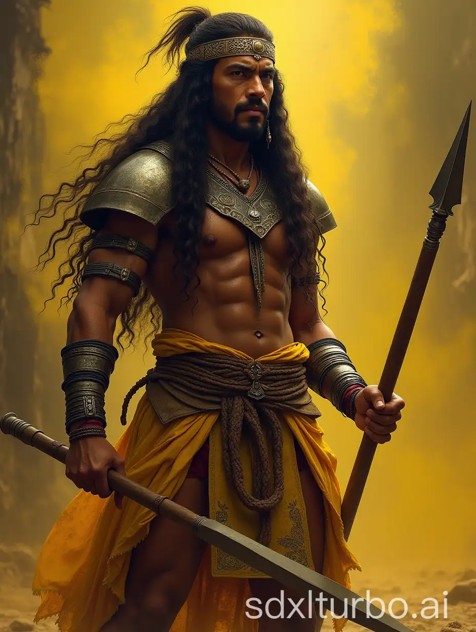 Majestic-Javanese-Warrior-with-Yellow-Spears-and-Long-Hair