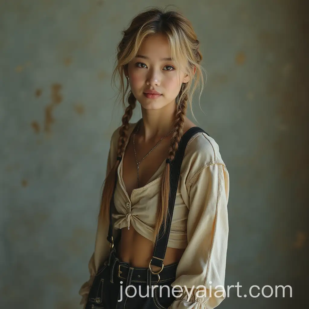 Shy-and-Cute-Asian-Woman-in-PostApocalyptic-Style-with-Braids-and-Smiling-Expression