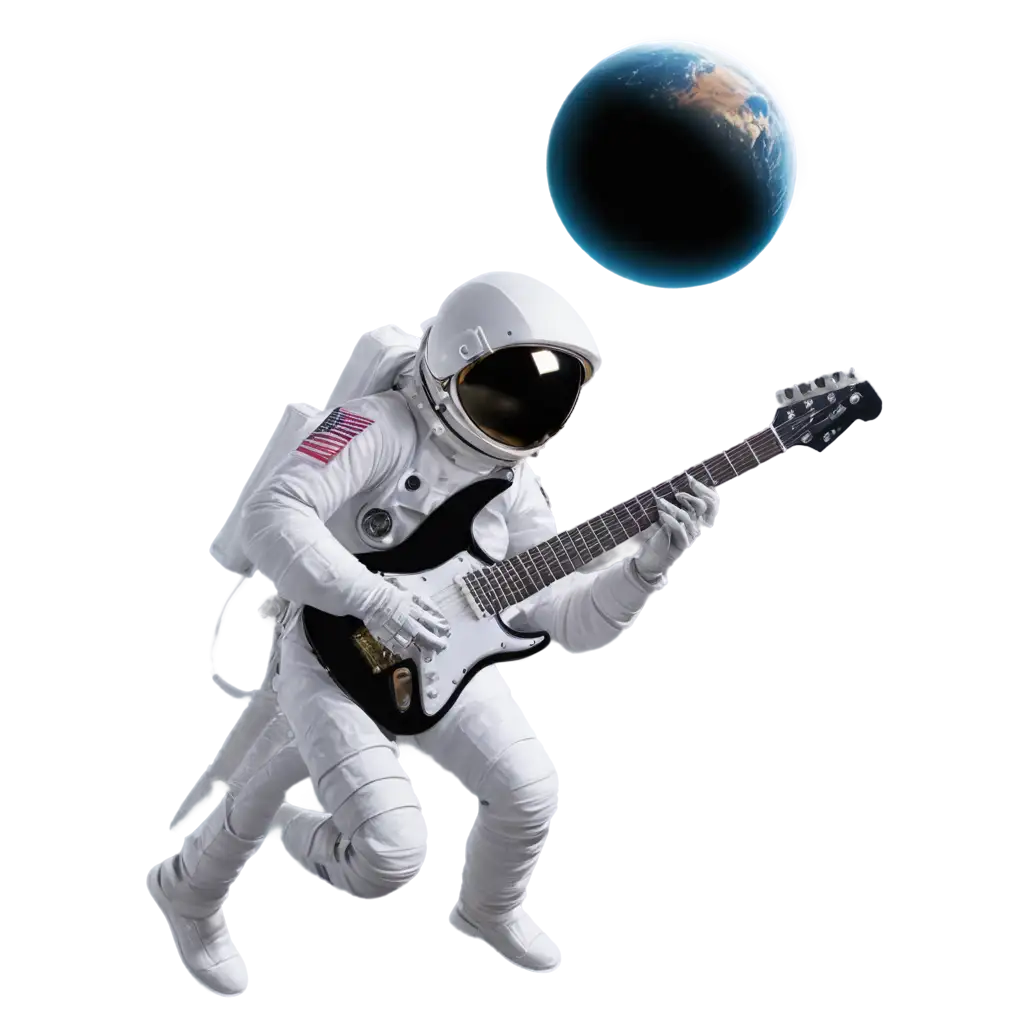 An astronaut playing guitar in space