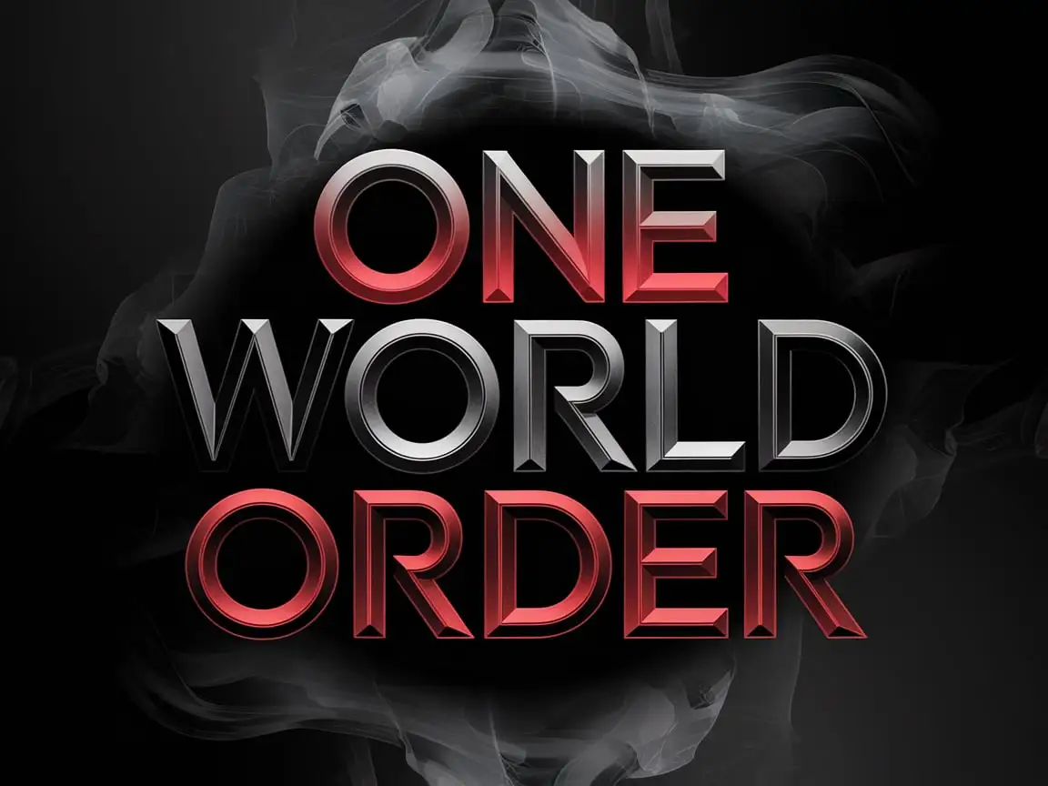 One World Order in Red Black and Silver on Smoky Background