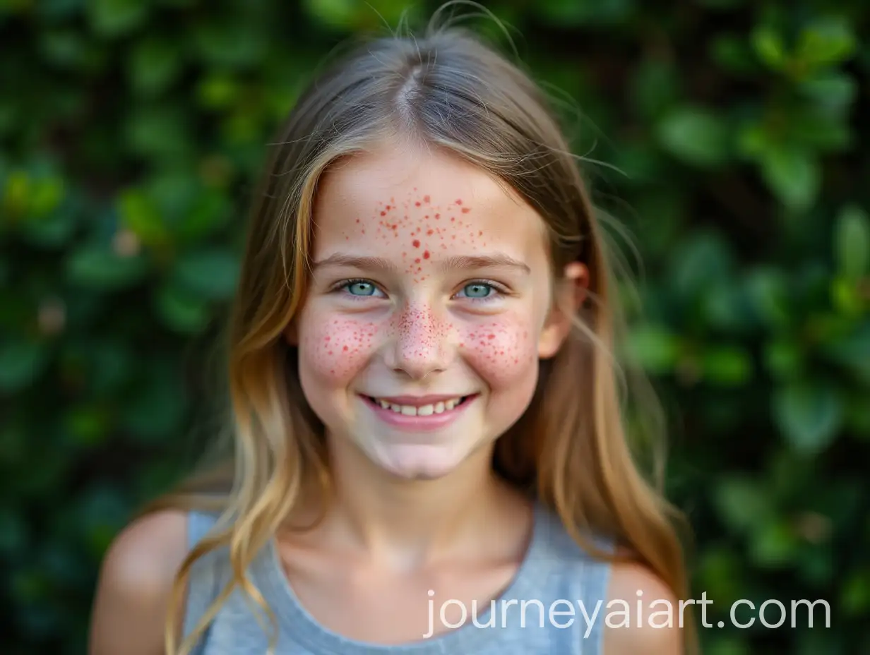 Portrait-of-anAI-Image-Prompt-Expansion-8YearOld-Girl-with-Freckles-and-Blue-Eyes-in-a-Green-Bushes-Background