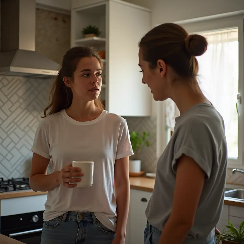 Mother and Daughter Arguing in Home Kitchen