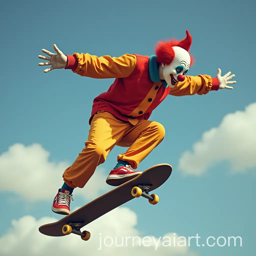 Skateboarding-Clown-in-Flight