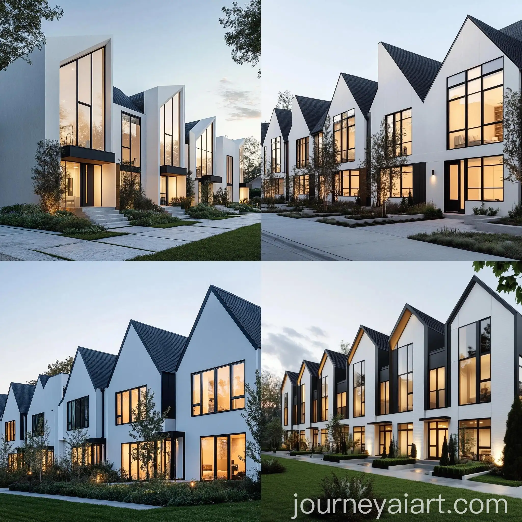 Modern-Minimalist-Townhouses-with-Clean-White-Stucco-and-BlackFramed-Windows
