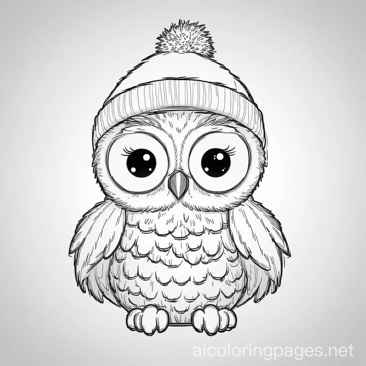 Cute-Baby-Owl-Coloring-Page-with-Pom-Pom-Hat