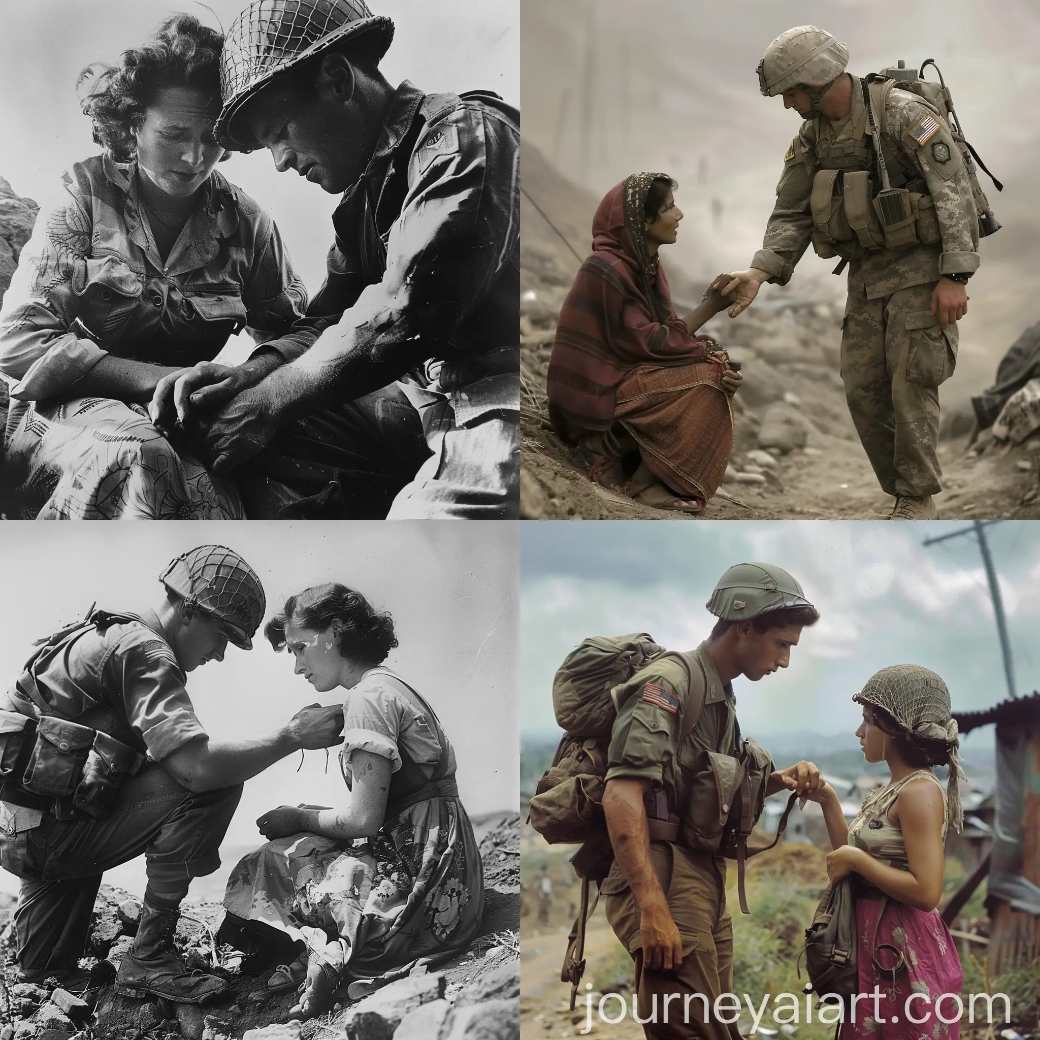 American-Soldier-Assisting-Woman-in-Military-Setting