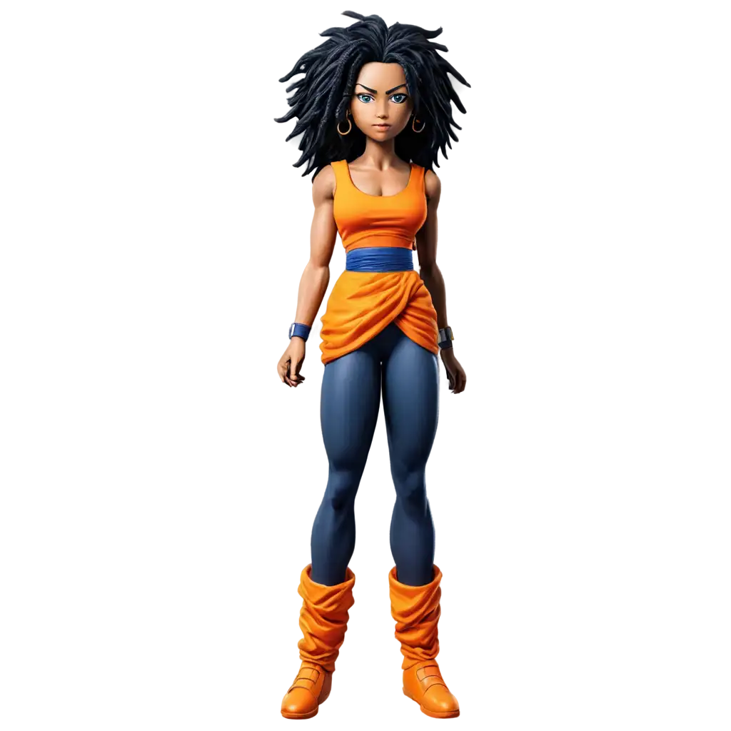 Black-Female-Goku-Dragon-Ball-Z-Inspired-PNG-with-Locs-Comic-Book-Style-Full-Body-Artwork