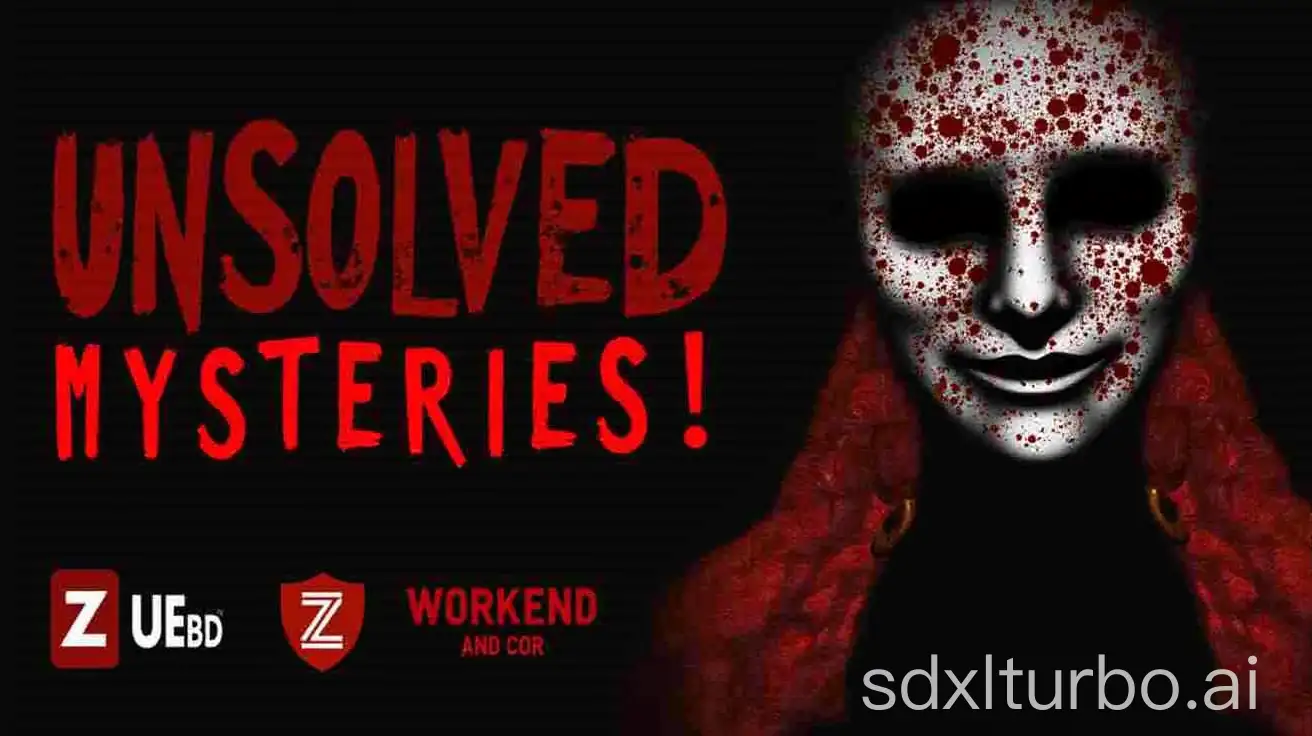 Background: Use a dark and mysterious background, like a night scene or a foggy alley. Text: Include bold, large text like 'Unsolved Mysteries!' Images: Incorporate a shadowy figure or a mask that represents the Zodiac. Add blood splatter or a crime scene image to enhance suspense. Color Scheme: Use red and black colors to evoke tension and intrigue. Additional Elements: Include small icons or symbols like 'Clues' or 'Evidence' to spark curiosity.