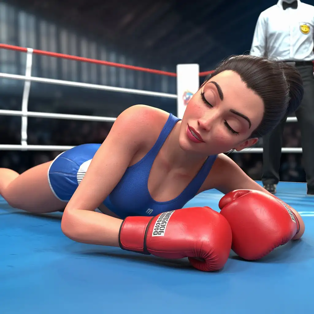 Elegant-Woman-Resting-in-Boxing-Ring-3D-Animation